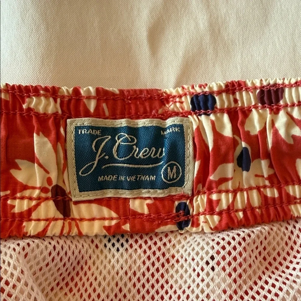 J. Crew Red Floral Swim Trunks
